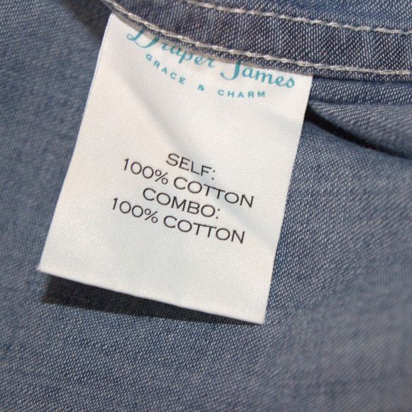 Draper James | Howdy Embroidered Chambray Button Down Blue Long Sleeve Shirt | 6 - Picture 9 of 13